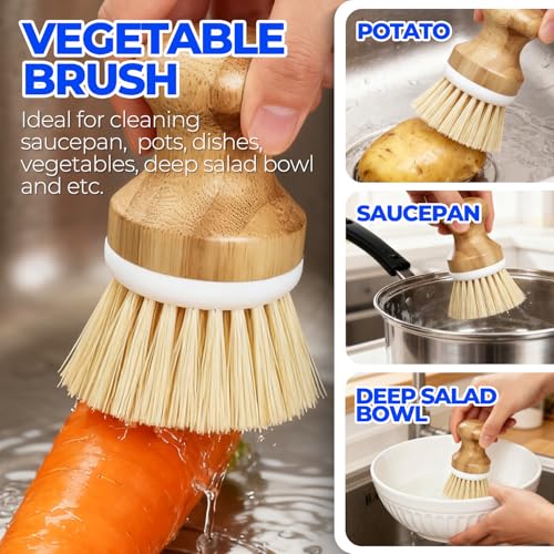 Holikme 6 Pack Dish Brush Scouring Pad Set with Bottle Brush, Dish Brush, Palm Scrub Brush and Straw Brush, Dish Scrubber ...