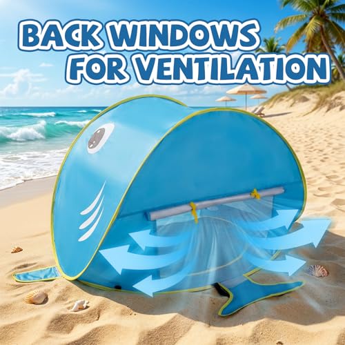 Elfzone Baby Beach Tent - Shark Pop Up Beach Tent Sun Shade for Beach, Portable Shade Pool UV Protection Sun Shelter for O...