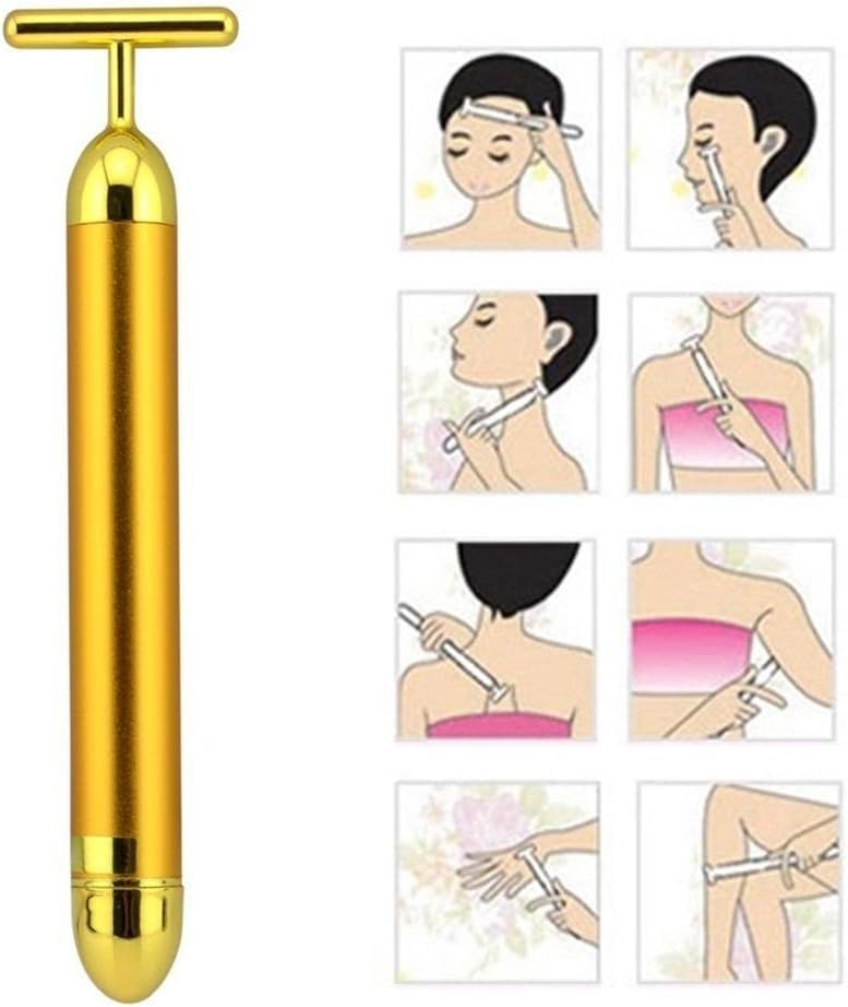Angel Kiss Beauty Bar Energy Face Massager - 24k Golden T-Shape Pulse Electric Vibration Facial Self Skin Care Tool - Birt...