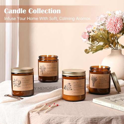 Soy Candles Set of 4, 9oz Natural Soy Wax Aromatherapy Candles, Home Scented Candles with 4 Scents (Lavender, Amber Sandal...