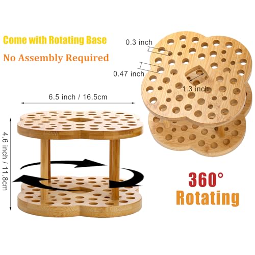 Foraineam 2 Pack Rotating Paint Brush Organizer Holder - 53 Holes Bamboo Display Drying Stand - Artist Watercolor Brush St...