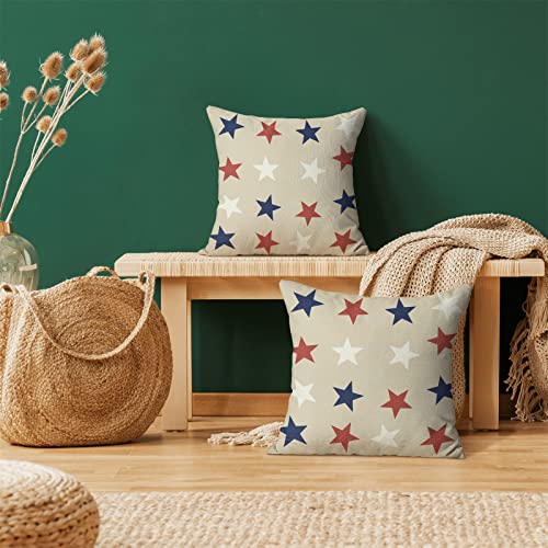 Gohdiwh 4th of July Throw Pillow Cover 20x20 Inch Set of 2, Blue Red White Stars Patriotic Decorative Outdoor Cushion Cove...