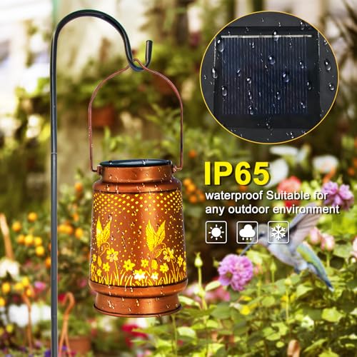 Mothers Day Gifts, Birthday Gifts for Women, Solar Lanterns Outdoor Waterproof, Hummingbird Garden Decor Metal Hanging Dec...
