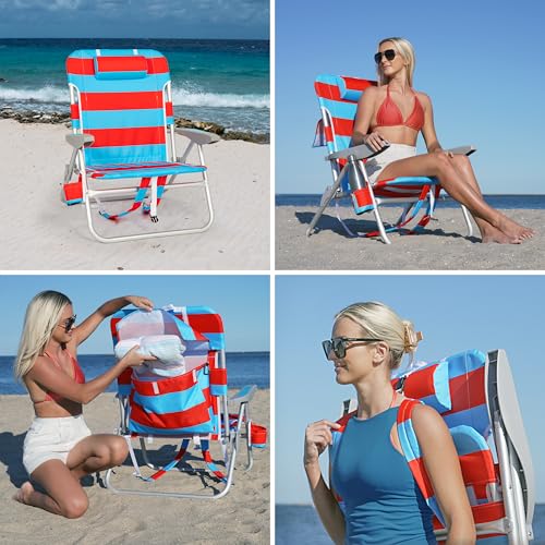 Rio Beach 2-Pack Wide Big Boy 4-Position Backpack Beach Chair with Pillow, Arms, and Storage Pouch, Lightweight Outdoor Po...
