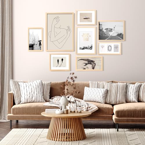 KINLINK 5x7 Picture Frame Natural, Solid Wood Frames with Acrylic Plexiglass for Pictures 3.5x5/4x6 with Mat or 5x7 withou...