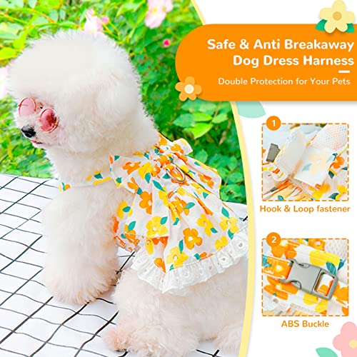 ABRRLO Dog Harness Dress Leash Set for Small Dog Summer Clothes Girl Female Puppy Cats Outfits Cute Floral Bowknot Princes...