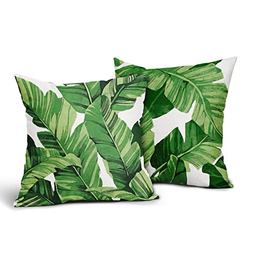 Tropical Palm Leaves Throw Pillow Covers 18x18 Inch Pack of 2 Summer Green Banana Leaf Pillow Covers Modern Outdoor Tropic...