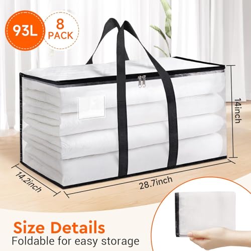 BlissTotes Moving Bags, 93L 8-Pack Storage Bags, Moving Box Heavy Duty Extra Large, Moving Totes with Zipper, Reinforced H...