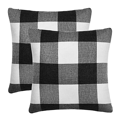 Tosewever Set of 2 Buffalo Check Plaid Pillow Covers, Farmhouse Rustic Pillow Cases, Cotton Linen Throw Pillow Covers Cush...