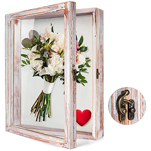 TJ.MOREE Flowers Shadow Box Display Case 11 x 14 Large Shadow Box Frame with Glass Window Door Deep Depth Picture Frame We...