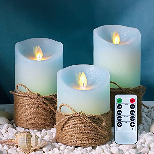 PETRISTRIKE Ocean Blue Flameless Candles, Nautical Themed Led Pillar Candles with Remote & Timer, Decorative Flickering Ca...