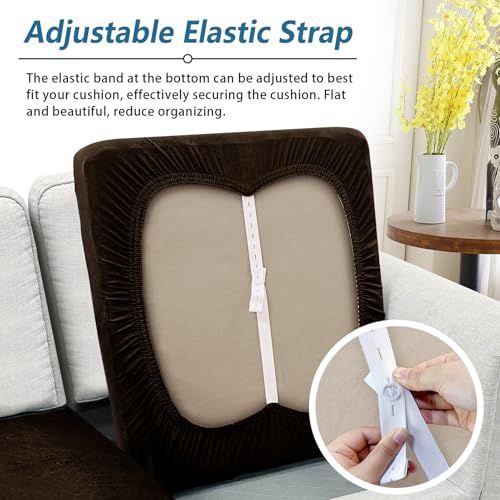 Imnopqr Couch Cushion Covers Leather-Look 3PC Stretch Sofa Seat Slipcover Sets for Living Room Individual Sofa Cushion Cov...