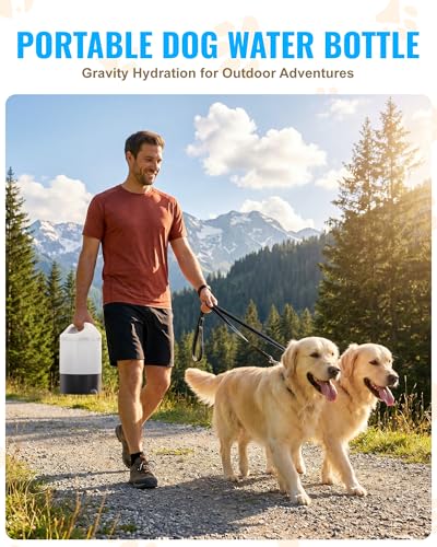 PETNF Dog Water Bottle Portable 1 Gallon (128oz), Automatic Gravity Dog Water Bowl Dispenser with Pull-Out Drinking Bowl, ...