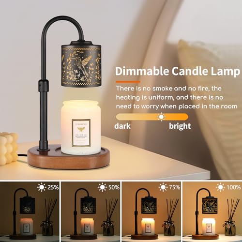 copinpin Dimmable Candle Warmer Lamp with Timer Adjustable Height for Scented Jar Candles Electric Candle Wax Melt Warmer ...