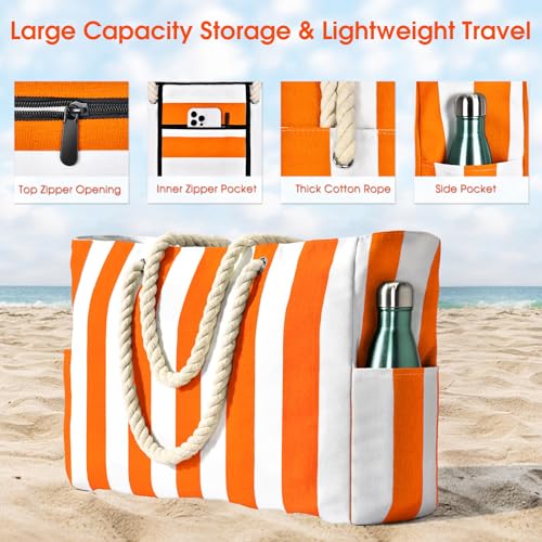 Becokan Women's Pool Swim Bag - Waterproof Sandproof Large Stripe Beach Tote with Zipper