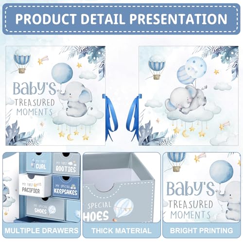 Beeveer Baby Keepsake Box Newborn Memory Organizer with 9 Labeled Compartments First Keepsake Book Gift Box for Pregnancy ...