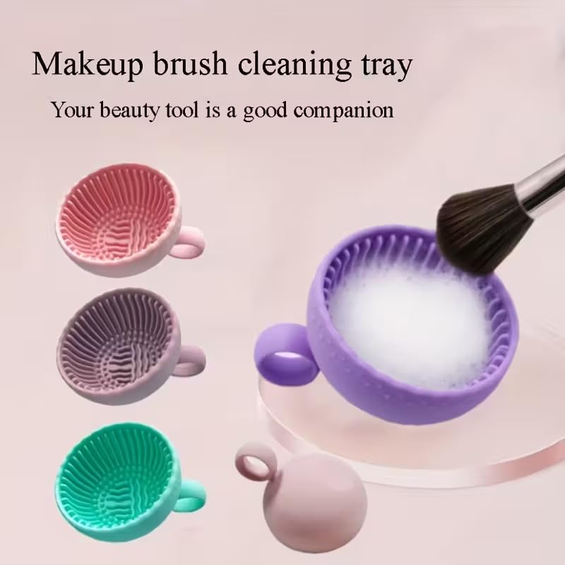 Silicone Makeup Brush Cleaner Bowl - 1pcs Unscented Brush Cleaning Mat with Scrubber Pad for Eyebrow, Blush, Facial & Eye ...