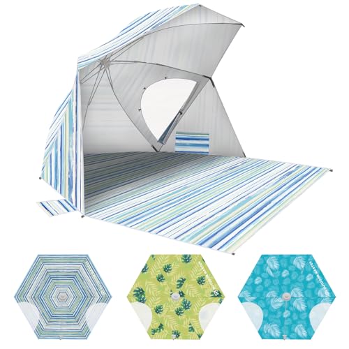 OutdoorMaster Pop Up Beach Umbrella, Portable Beach Tent Shelter, Beach Shade Sun Canopy with UPF 50+ UV Protection, Exten...