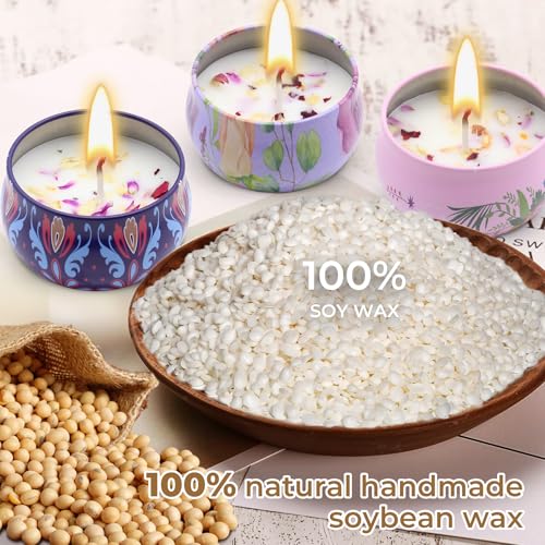 Scented Candles Gift Set for Women 4 Pack Soy Wax Candles with Dried Flowers Reusable Tin Aromatherapy Relaxation Gift for...