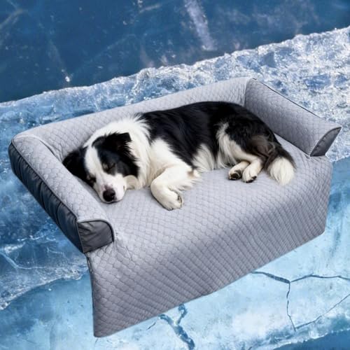 GGIB Cooling Dog Bed Mat with Bolster Pillow Washable Dog Couch Cover Breathable Summer Pet Couch Bed Protector Indoor(Lar...