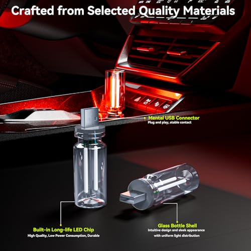 UBAPEV 4 PCS USB Night Light, Touch Dimmable Mini USB LED Car Interior Ambient Lights, Portable Plug-in Glass Bottle Night...