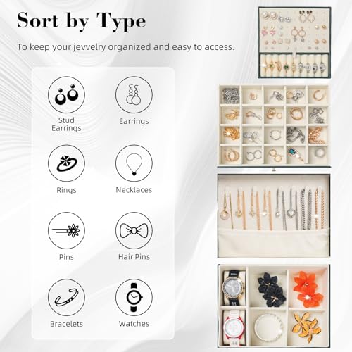 Song Xi Jewelry Box for Women Girl Wife - Large PU Leather Jewelry Organizer Storage Case with Two Layers Display for Earr...