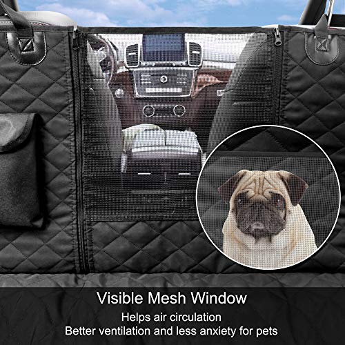 Femuar Dog Car Seat Cover with Storage Pockets Mesh Visual Window, Waterproof Nonslip , Heavy Duty Scratchproof Pet Dog Ba...