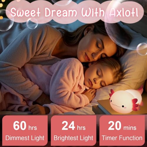 YR YRHH-PET Axolotl Cute Night Light, Kids Squishy Rechargeable Axolotl Lamp, Mom Mothers Day Gifts, Girl Bedside Animal N...