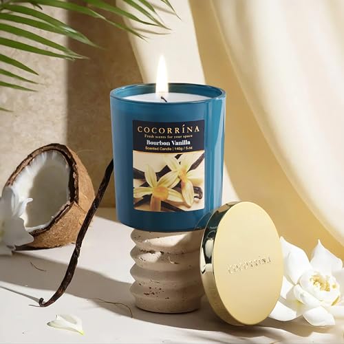 COCORRÍNA Fall Candles - Bourbon Vanilla 5 oz Soy Wax Scented Jar Candles for Home Scented, 31 Hours Burn Time, Aromathera...