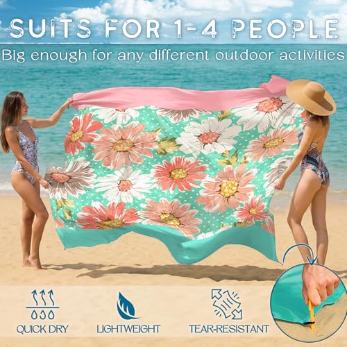 BYDOLL Beach Blanket Waterproof Sandproof 78''×81'' Suits1-4 Adults Compact Lightweight Oversized Sand-Free Blanket Large ...