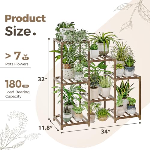 Bamworld Plant Stand Indoor Plant Shelf Outdoor Wood Plant Rack for Multiple Plants 3 Tiers Ladder Plant Holder for Living...