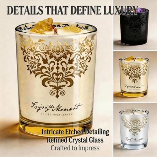 RU HANDMADE Luxury Soy Candle Gift Set for Women – 3 Pack 7oz Crystal Glass Aromatherapy Candles, 120H Total Burn Time, So...