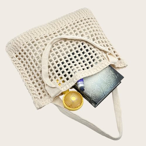 ENBEI Women's Beach Tote Bag, Crochet Knit Hollow Design, Stylish Tote for Beach,Travel and Everyday Use Aesthetic Handbag