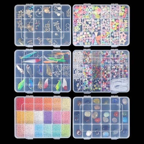 CGCG 3 Pack 7.9 x 5.8 inch Plastic Organizer Box with Adjustable Dividers 18 Grids Clear multi Compartment Storage Contain...