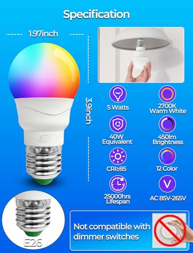 ILC RGB LED Color Changing Light Bulb, 40W Equivalent, 450LM, 2700K Warm White 5W E26 Screw Base RGBW, Flood Light Bulb- 1...