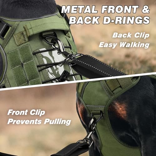 WINGOIN Green Tactical Dog Harness for Small Dogs, Heavy Duty No Pull Harness with Handle, Adjustable Reflective Military ...
