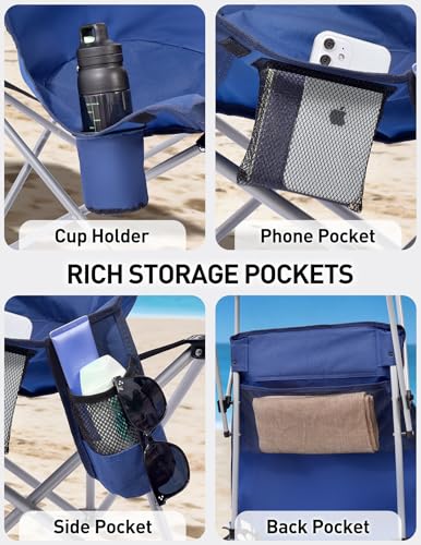 East Oak Oversized Camping Chair with Canopy | 400 LBS Heavy Duty Folding Beach Chair with Canopy Shade, Roomy Seat, Full ...