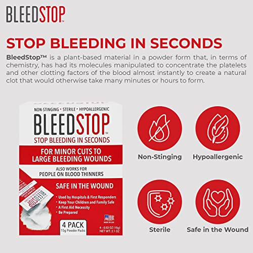 BleedStop™ First Aid Powder for Blood Clotting, Trauma Kit, Blood Thinner Patients, Camping Safety, and Survival Equipment...