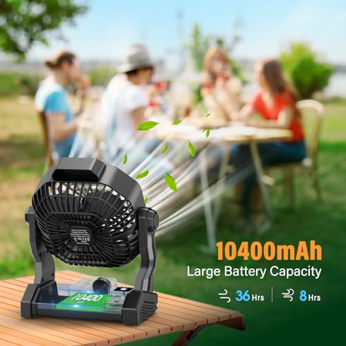 JINLICTE Solar Fan with LED Lantern, Camping Fan with 7W Solar Panel, Rechargeable Solar Powered for Outside, Quiet Batter...