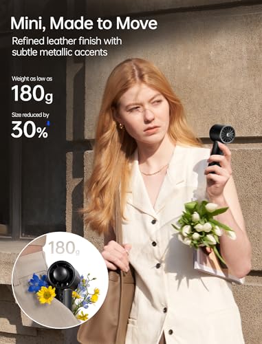 JISULIFE Handheld Fan Pro1 Mini - Refined Utility: Elite PU Leather, 30 Hour Cooling Power, Aroma Pod, 100-Speed Precisio...