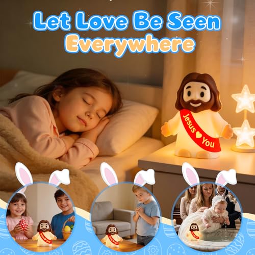 GZJQW Jesus Night Light, Jesus Love You Night Light for Kids, 3-Speed Adjustable Silicone Touch Control Nightlight, Table ...