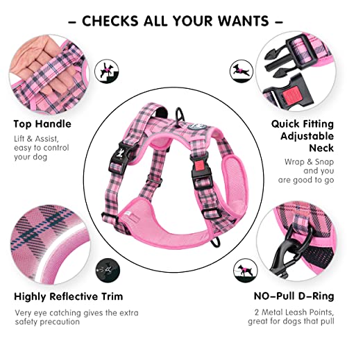 PoyPet No Pull Dog Harness, Reflective Adjustable No Choke Pet Vest with Front & Back 2 Leash Attachments, Soft Control Tr...