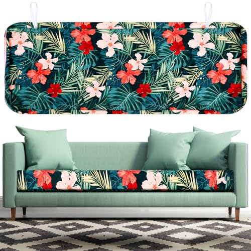 SmoothNovelty Hawaiian Outdoor Patio Bench Cushion Cover, No Insert, Palms Cushion Cover Replacement with Zipper Waterproo...