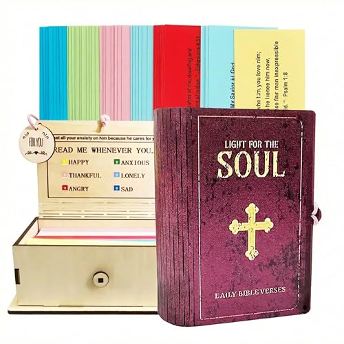 Rhostry Bible Verse Box for Daily Encouragement - 150 Color-Coded Scripture Cards in Wooden Keepsake Box - Prayer Jar & Ch...