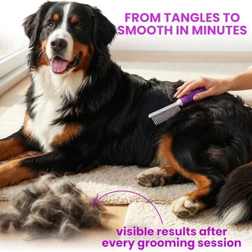 Poodle Pet Detangling Pet Comb with Long & Short Stainless Steel Teeth for Removing Matted Fur, Knots & Tangles – Detangle...