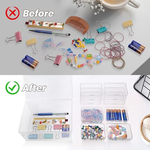zoeynex Medium Plastic Organizer Boxes, 12 Clear Containers with Hinged Lids, for Beads, Jewelry, Crafts, Electronics, Har...