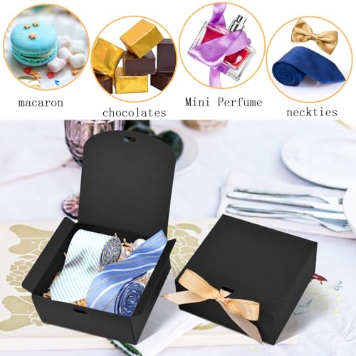 WLUSEAXI 12pack Small Gift Boxes with Lids for Presents, 4.5''x4.5''x2'' Black Gift Boxes with Ribbons, Party Boxes for Pa...