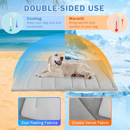 SCENEREAL Dog Cooling Mat for Crate, Thicken Self-Cooling Dog Pad Reversible (Cool & Warm), 59"x40" Pet Cool Bed for M Lar...