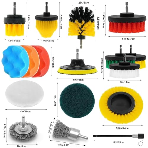 ETOUPA 30 Piece Drill Brush Attachments Set, Scrub Pads & Sponge & Wire Brush for Drill, Power Scrubber Brush with Extend ...