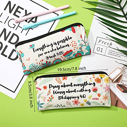 Outus 4 Pieces Inspirational Bible Verse Pencil Pouch Christian Pencil Case Scripture Makeup Bags Canvas Cosmetic Bags for...